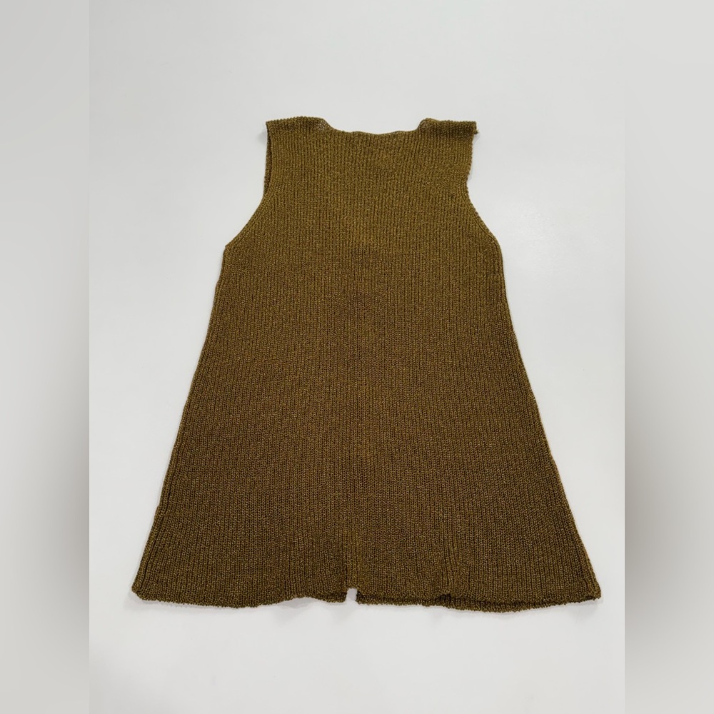 Vintage Carole Little Olive Gold Metallic Sleeveless Button Up Knit Dress S Mini - Picture 4 of 8